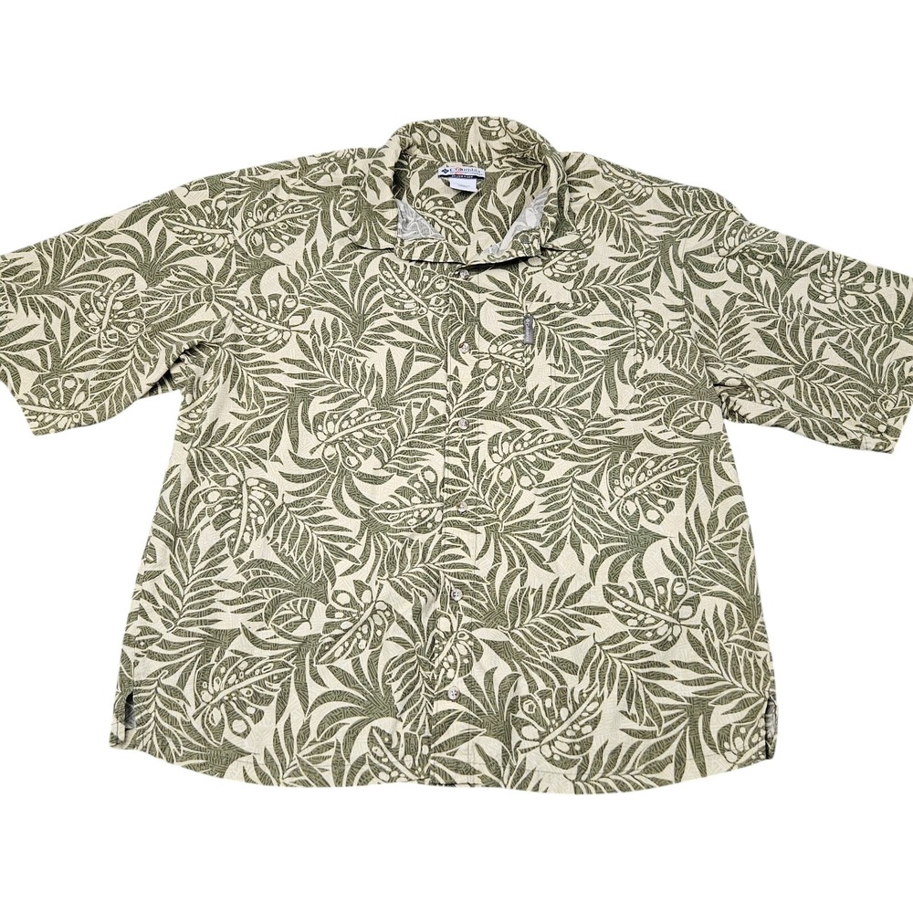 Columbia Hawaiian‎ Shirt Mens 2XT Green Tropical Button Up Floral Short Sleeve
